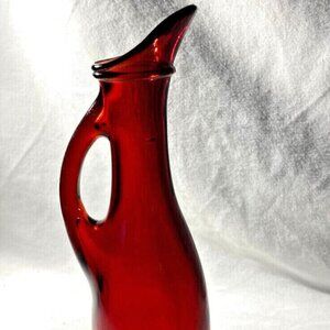 Mosser Vintage Ruby Red Oil Vinegar Glass Cruet 7 3/4" w/Handle Bottle Decanter